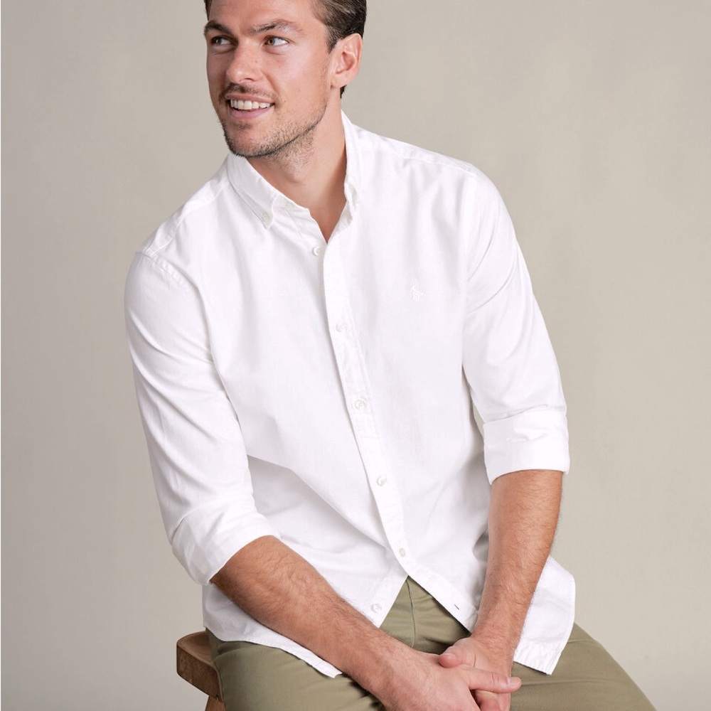 CHARLES TYRWHITT Stretch Washed Oxford Crisp White Button Down Shirt Slim Fit